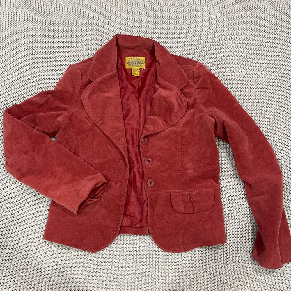 THRIFTED Banana Olive Suede Button Up Jacket/Blazer